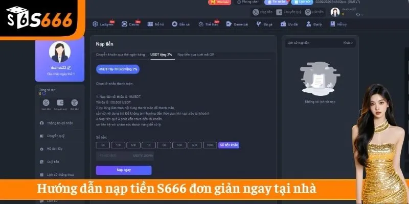 Hướng dẫn nạp tiền S666 đơn giản ngay tại nhà 